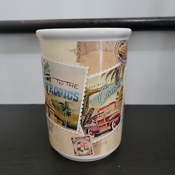 Ceramic Stoneware Cypress Home 7" Utensil Crock Tropical Beach Design - Picture 3 of 6